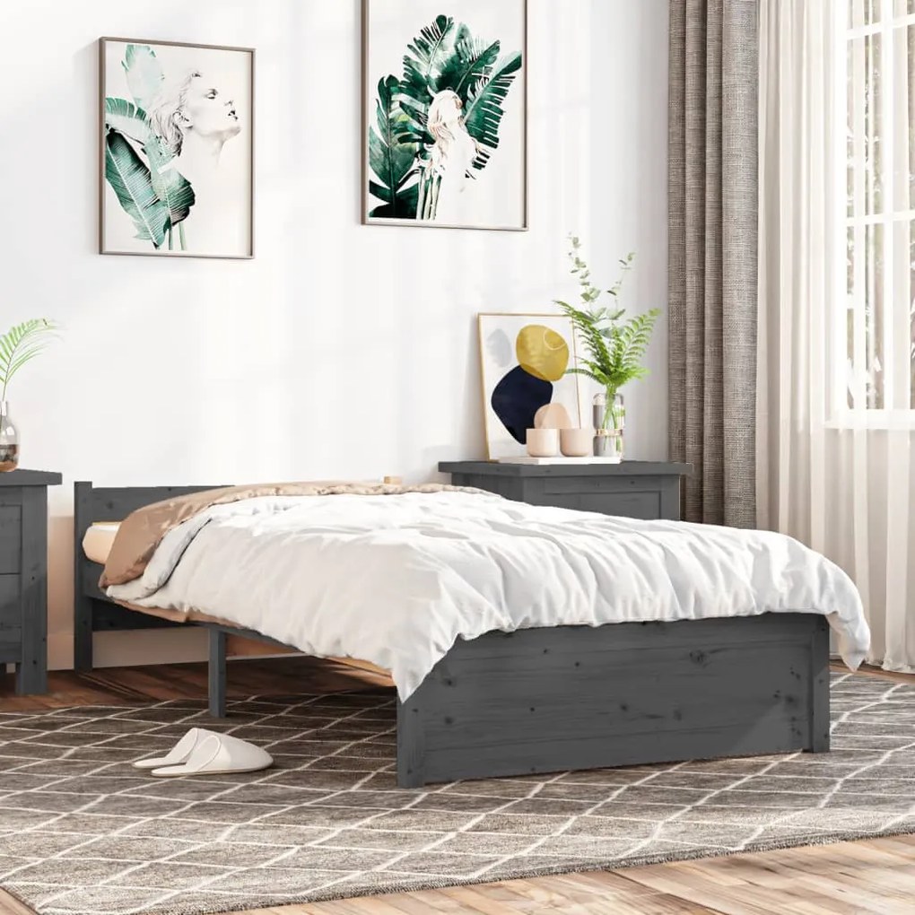 vidaXL Estrutura de cama 100x200 cm madeira maciça cinzento