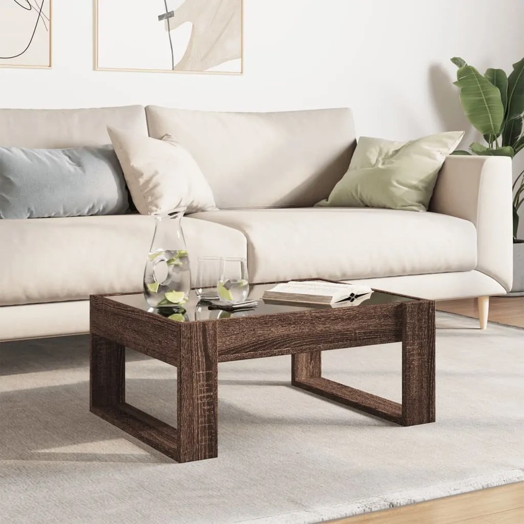 Mesa centro luzes LED Infinity 70x53x30 cm carvalho castanho