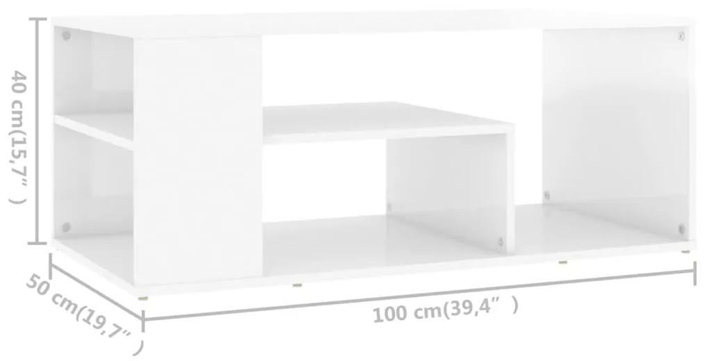 Mesa de centro 100x50x40 cm contraplacado branco brilhante