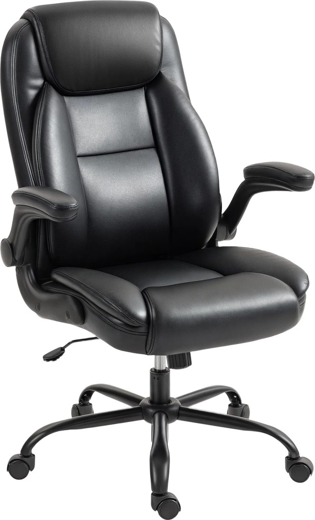 Cadeira de escritório com braços rebatíveis, cadeira de escritório ergonómica, altura ajustável, função de balanço, preta
