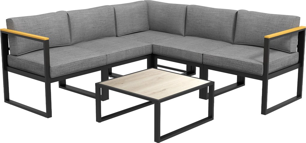 Conjunto de jardim de canto para exterior, design contemporâneo, 6 peças para 5 pessoas – em alumínio, grande conforto cinzento, natural