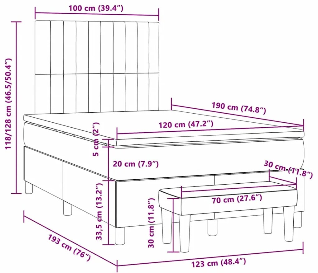 Cama boxspring com colchão 120x190 cm veludo cinzento-escuro