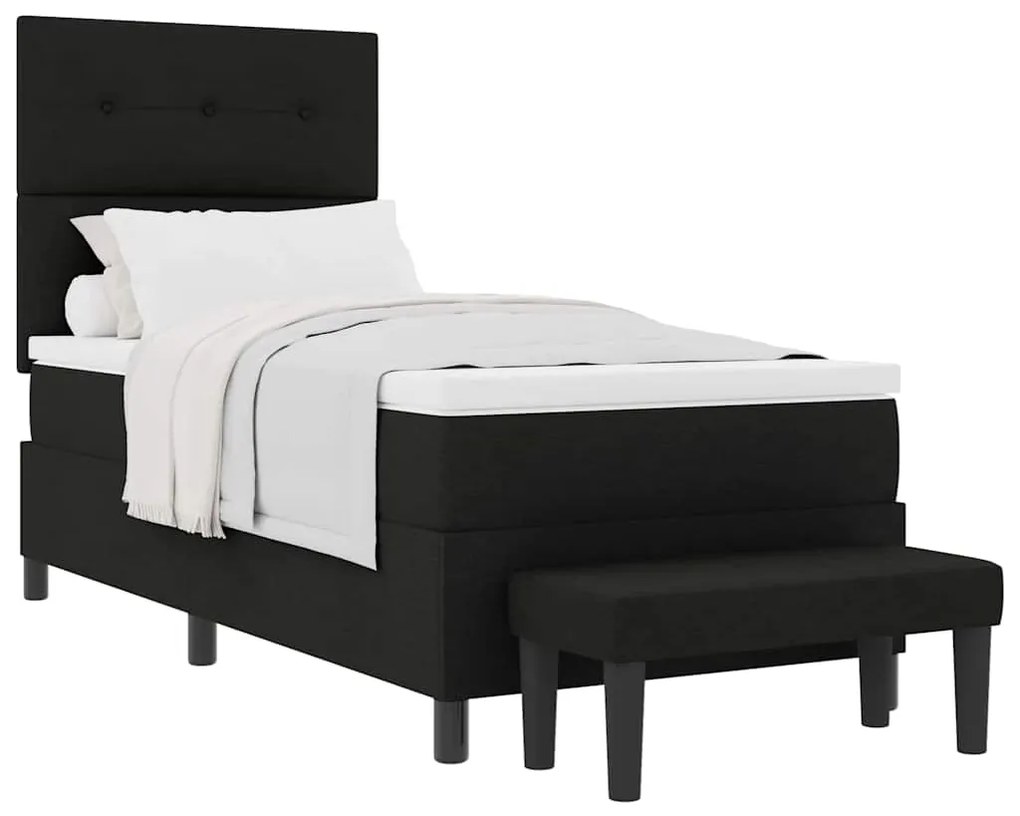Cama com Box Spring com Colchão e Banco Preto 100x200 cm Tecido