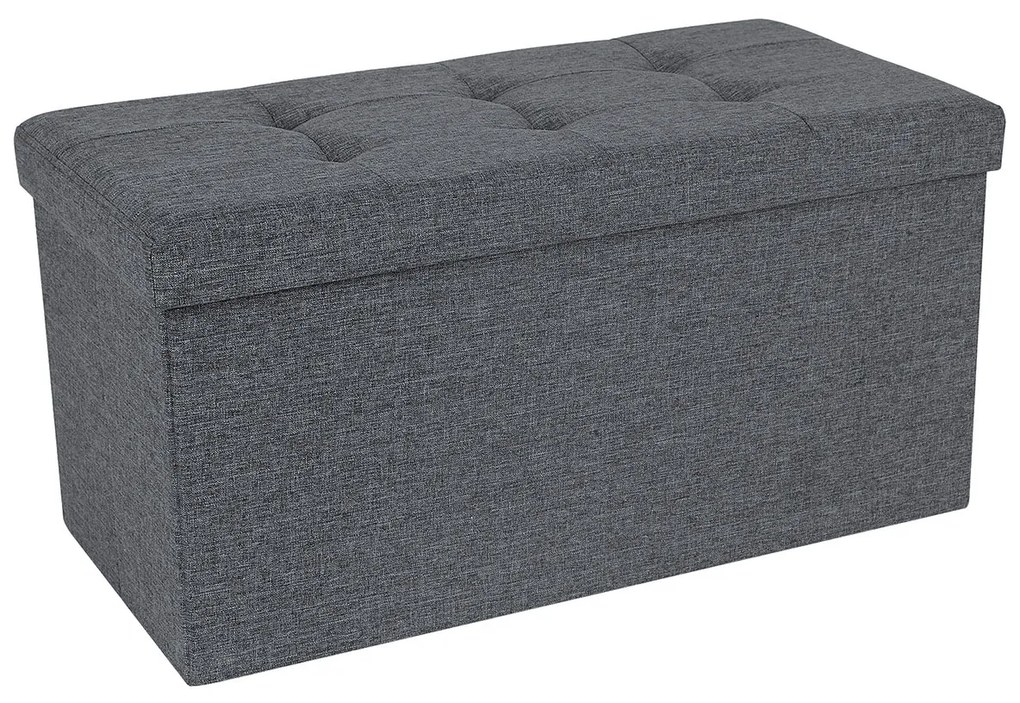 Banco ottoman dobrável de tecido de linho para armazenamento versátil. | SONGMICS | 76 x 38 x 38 cm | cinzento | LSF47K.