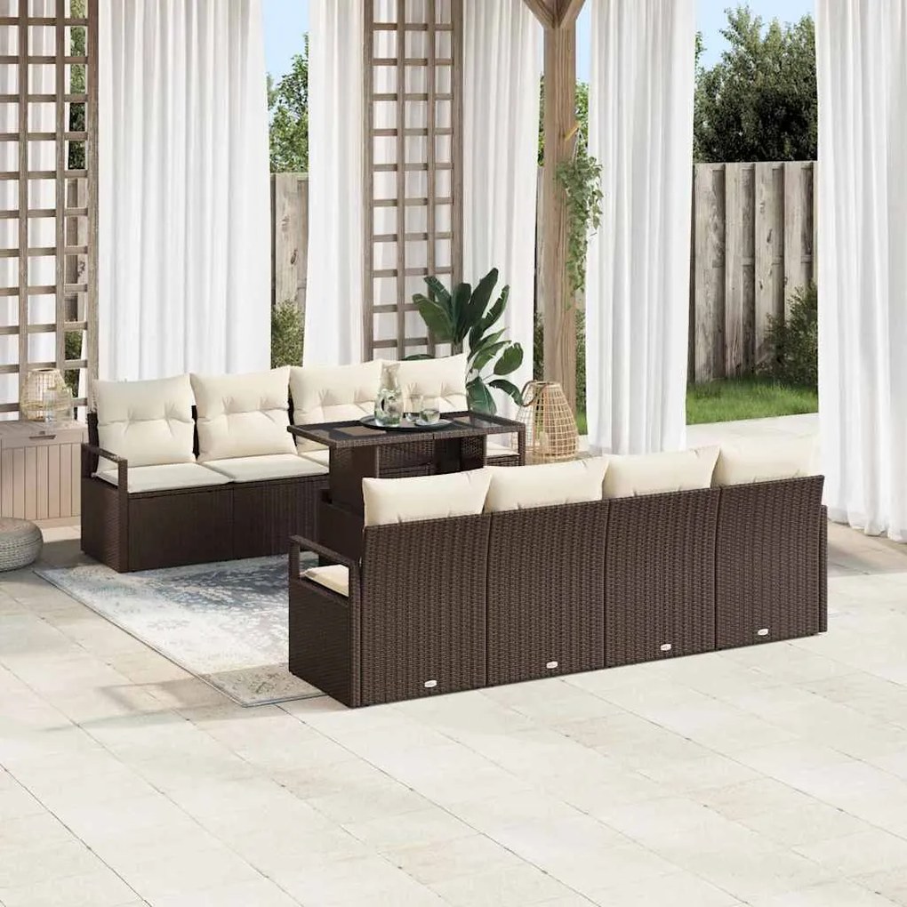Conjunto de Sofá de Jardim vidaXL 9 peças com Almofadas Vime Polipropi