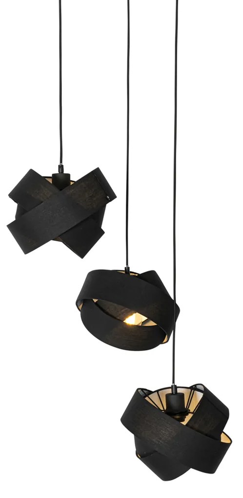Candeeiro de suspensão moderno preto 3 luzes - Cloth Moderno