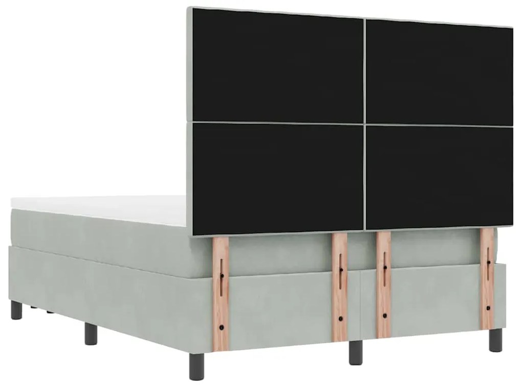 Cama Box Spring com Colchão &amp; Banco Cinza Claro 140x200 cm Veludo
