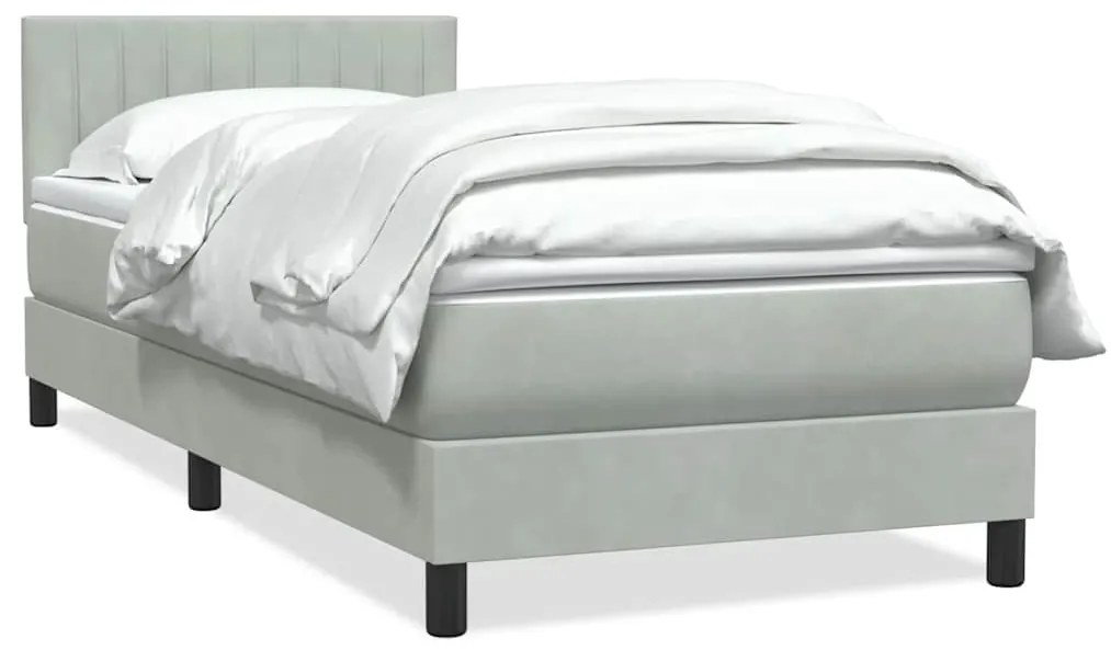 vidaXL Cama com molas/colchão 100x220 cm veludo cinza-claro