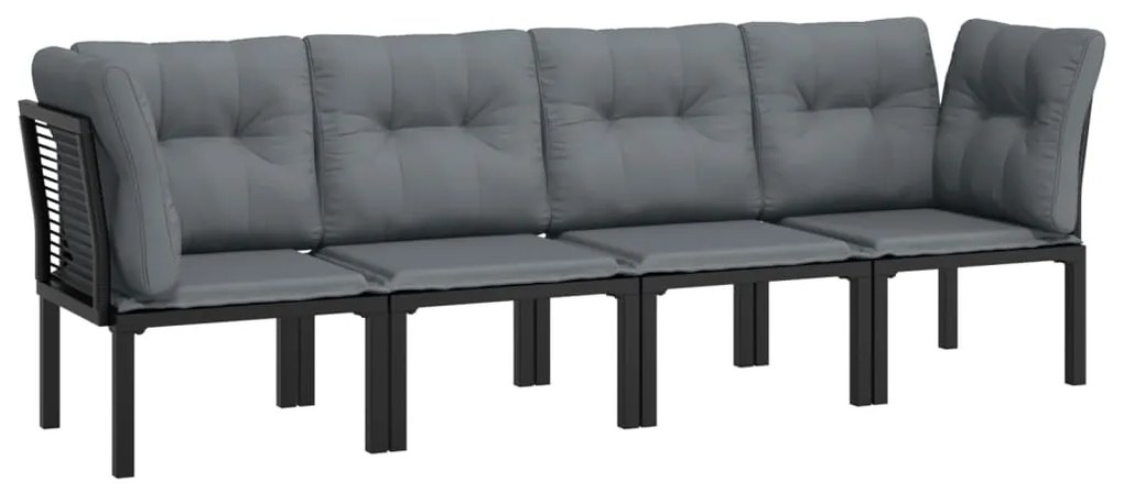 4 pcs conjunto lounge de jardim vime PE preto e cinzento