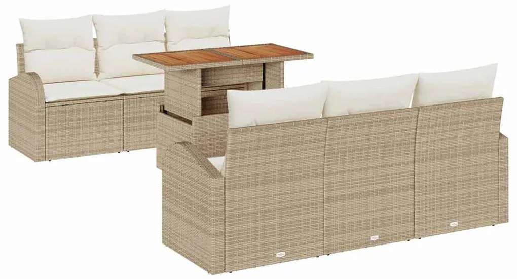 Conjunto de Sofá de Jardim 7 Peças com Almofadas Bege em Rattan Sintét