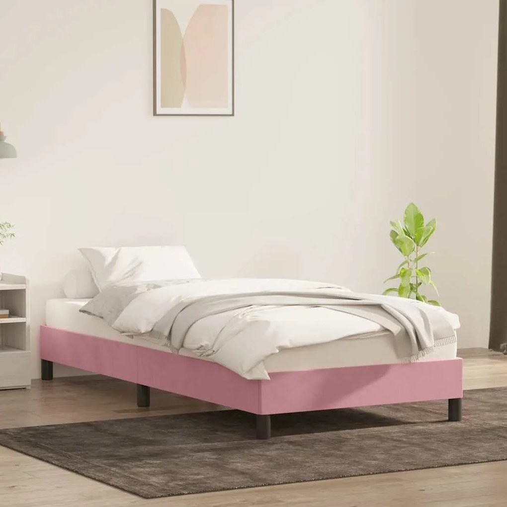 Estrutura de cama com colchão 80x220 cm veludo rosa