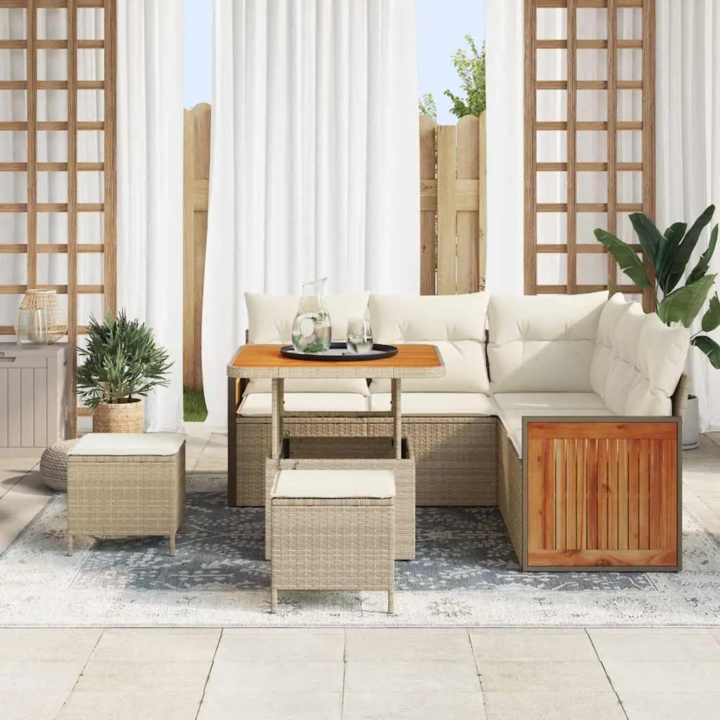 Conjunto de Sofás para Jardim vidaXL 8 Peças com Almofadas Bege Rattan