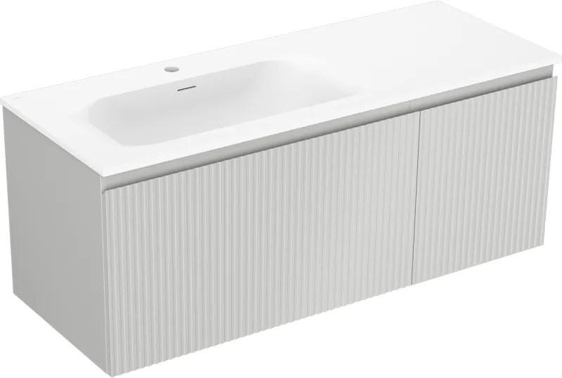 Mexen Rivel armário de casa de banho 120 cm com lavatório Vela esquerdo, 1G, 1P, ranhurado, cinza mate/branco mate
