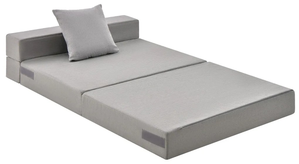 Sofá-cama de 3 seções com colchão dobrável de espuma de alta densidade com travesseiro capa lavável com fecho Cinzento