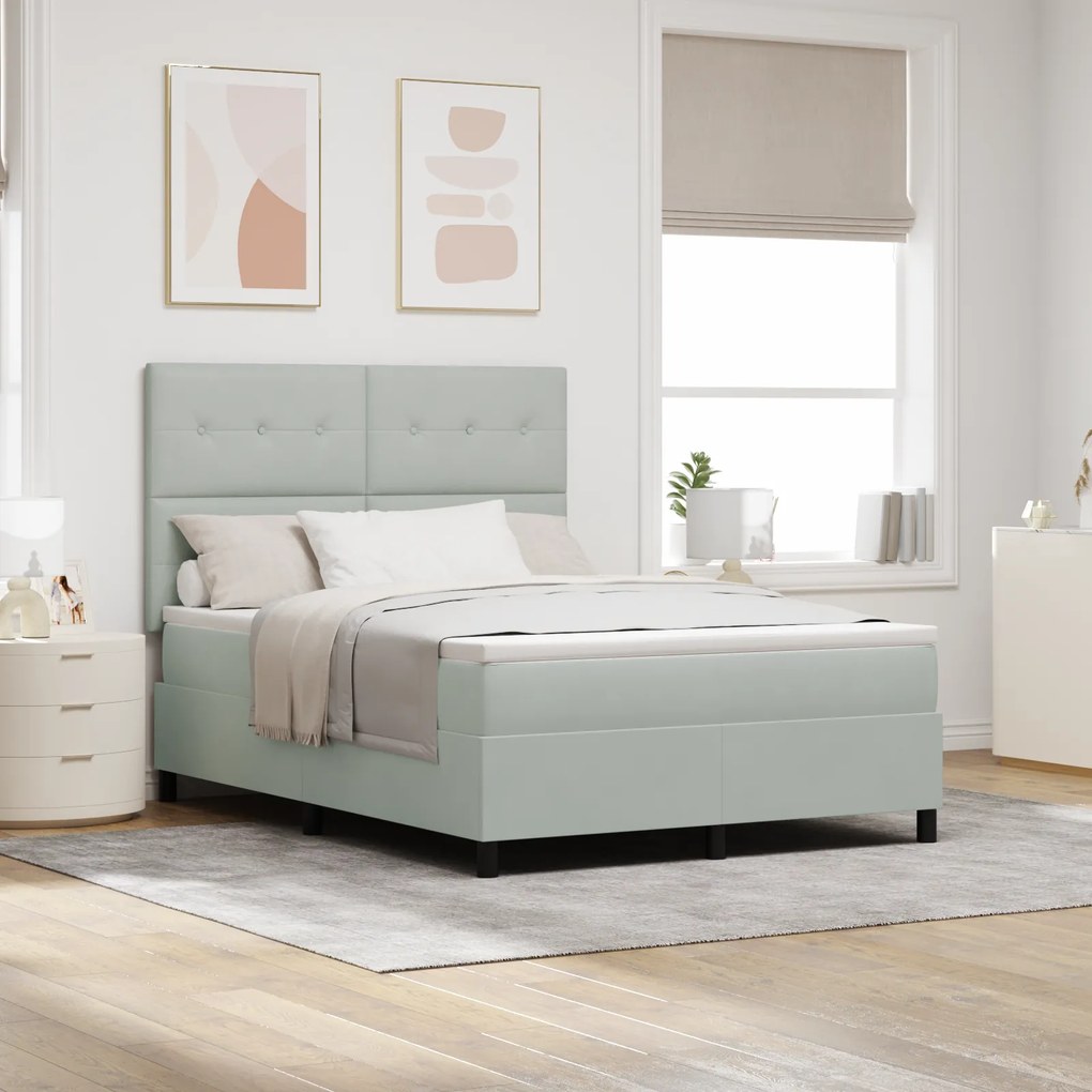 Cama Box com Colchão vidaXL Cinza Claro 140x190 cm Veludo
