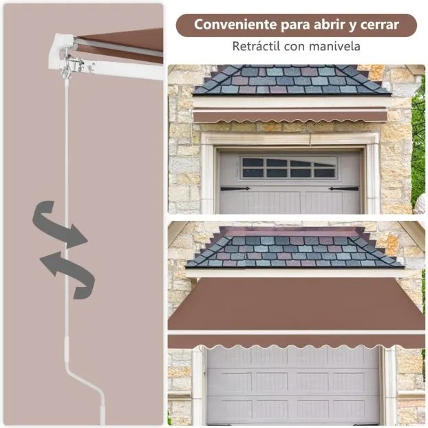 Toldo retrátil de 3 x 2,5 m com manivela manual e estrutura em alumínio resistente de 40° a 100° para terraço, varanda, Castanho