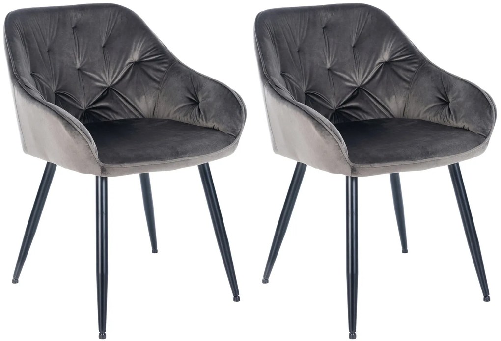 Conjunto de 2 cadeiras de sala de jantar Cassis com estofo em veludo 56 x 81 x 58 cm Cinzento
