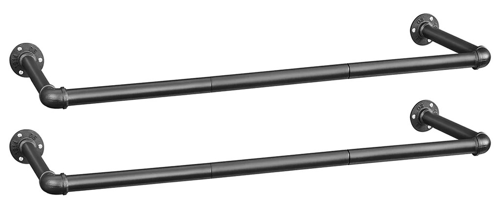 Cabideiros de parede SONGMICS, conjunto de 2, cabideiros industriais de tubo, compactos, resistentes, 92 x 30 x 7,5 cm, para espaços pequenos, preto HSR67BK02