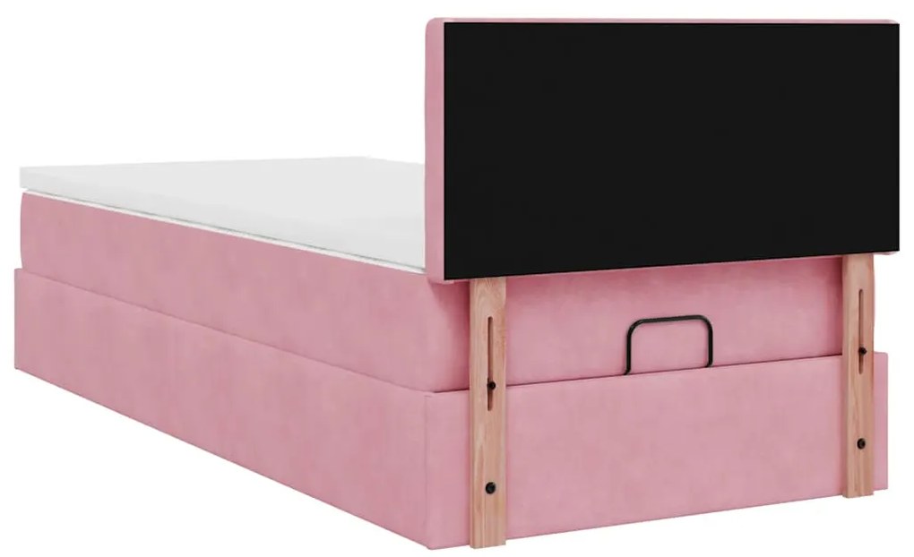 Estrutura de cama otomana com colchão rosa 90x200cm veludo