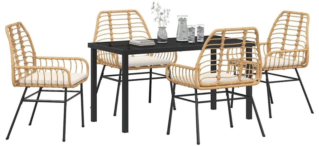 Conjunto de Jantar de Jardim de 5 Peças com Almofadas, Rattan Sintétic
