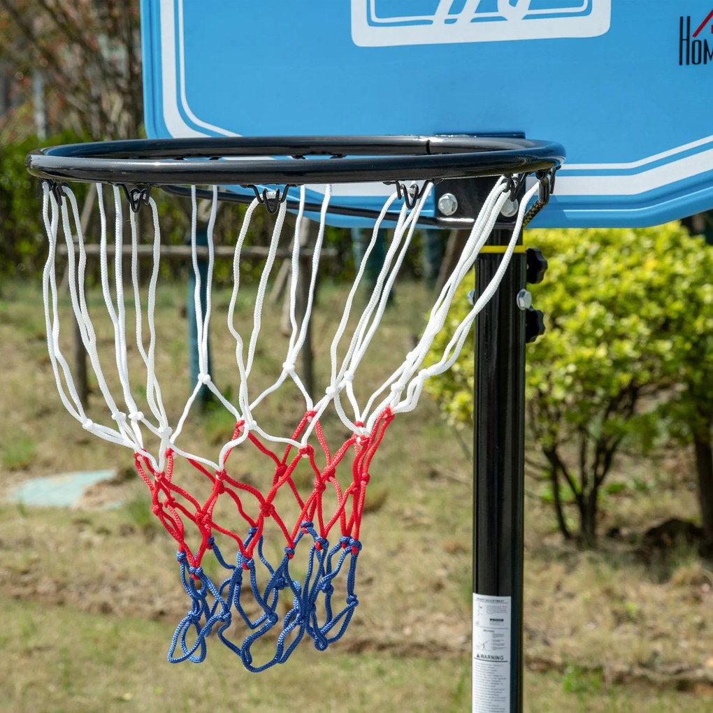 HOMCOM Tabela de Basquetebol para Exterior com Altura Ajustável 160-210cm Cesta de Basquetebol com Rodas Tabela de PE e Base Recarregável 76x70x197,5-254cm Preto e Azul