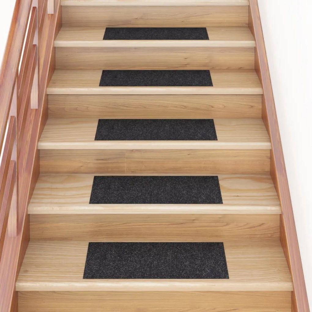 vidaXL Tapetes de escada autoadesivos 15 peças 60x25 cm pretos retangulares