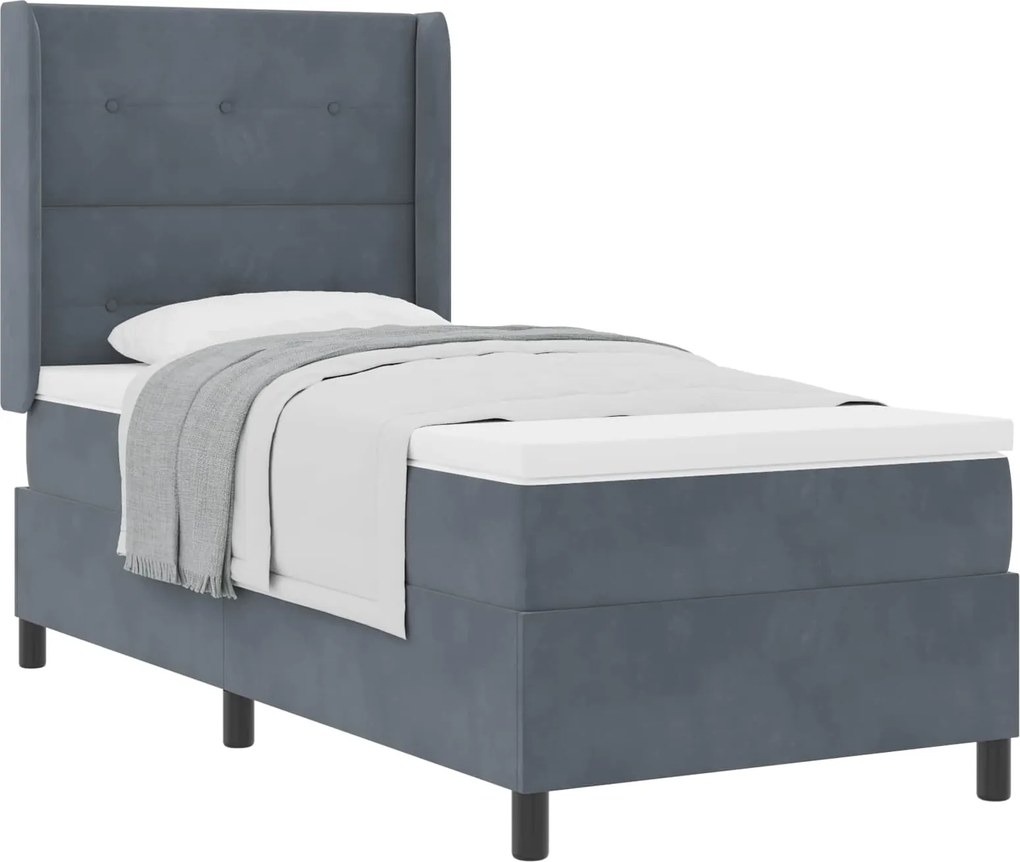 vidaXL Cama Box com colchão Cinza Escuro 90 x 190 cm Veludo