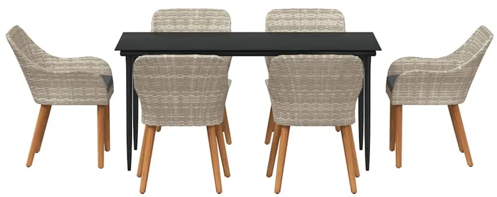 Conjunto de sala de jantar 7 pcs Cinza claro e preto Largo
