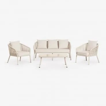 Conjunto De Jardim Com Sofá De 2 Lugares, 2 Poltronas Em Corda Trançada E Mesa De Centro Arhiza Tapioca Bege - Sklum