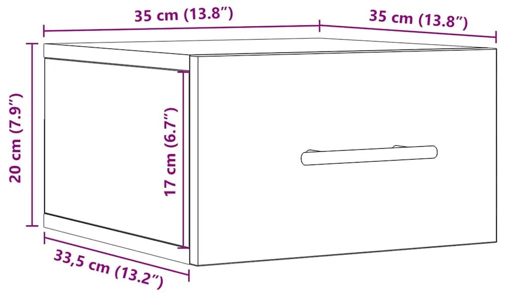 Mesa de Cabeceira VidaXL Montada na Parede Madeira Velha 35x35x20 cm