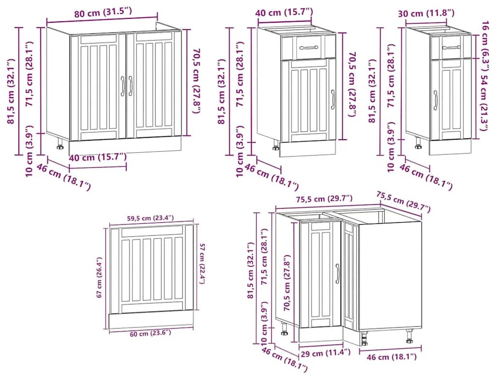 11 peças armário de cozinha conjunto Kalmar concreto cinza