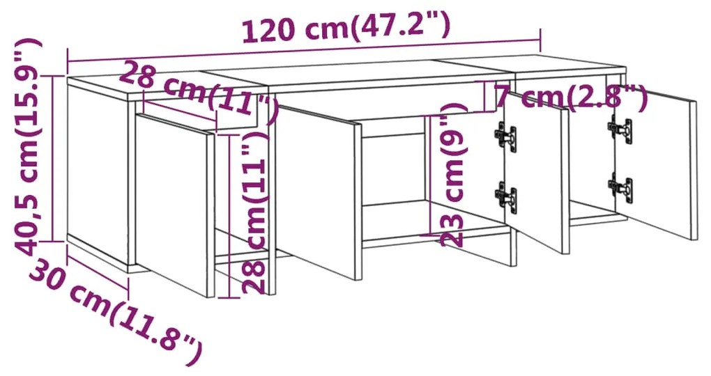 Móvel de TV 120x30x40,5 cm aglomerado cinzento cimento