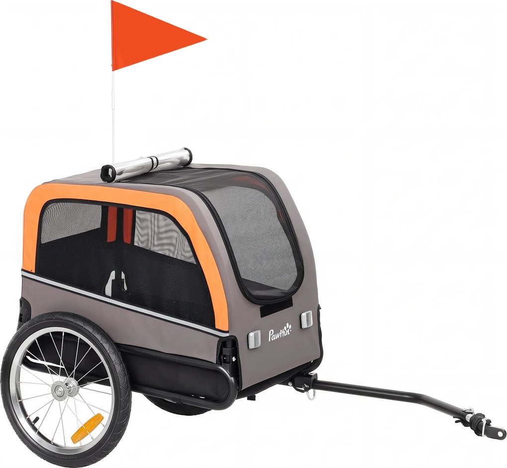 PawHut Reboque para Cães Dobrável para Bicicleta com Refletores de Segurança para Cães Pequenos e Médios até 20 kg Laranja | Aosom Portugal