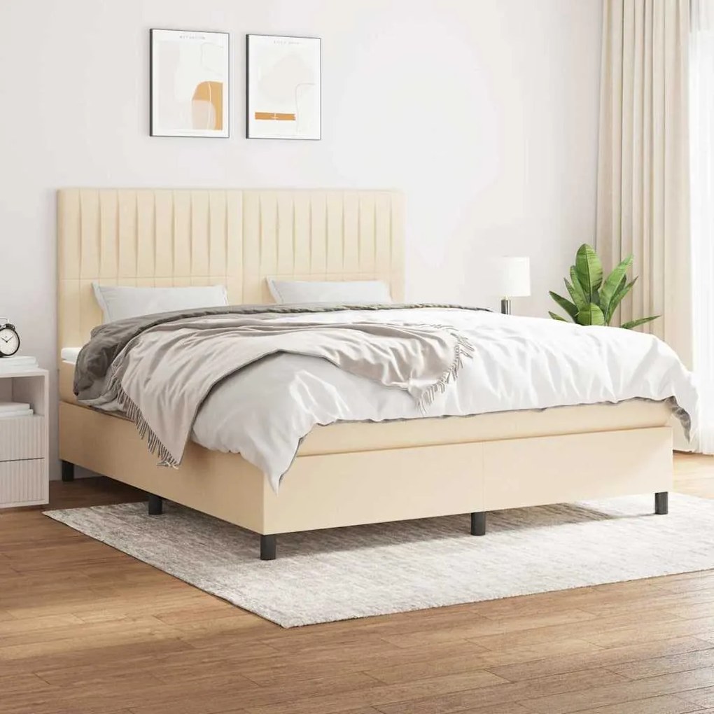 vidaXL Cama com molas/colchão 160x200 cm tecido cor creme