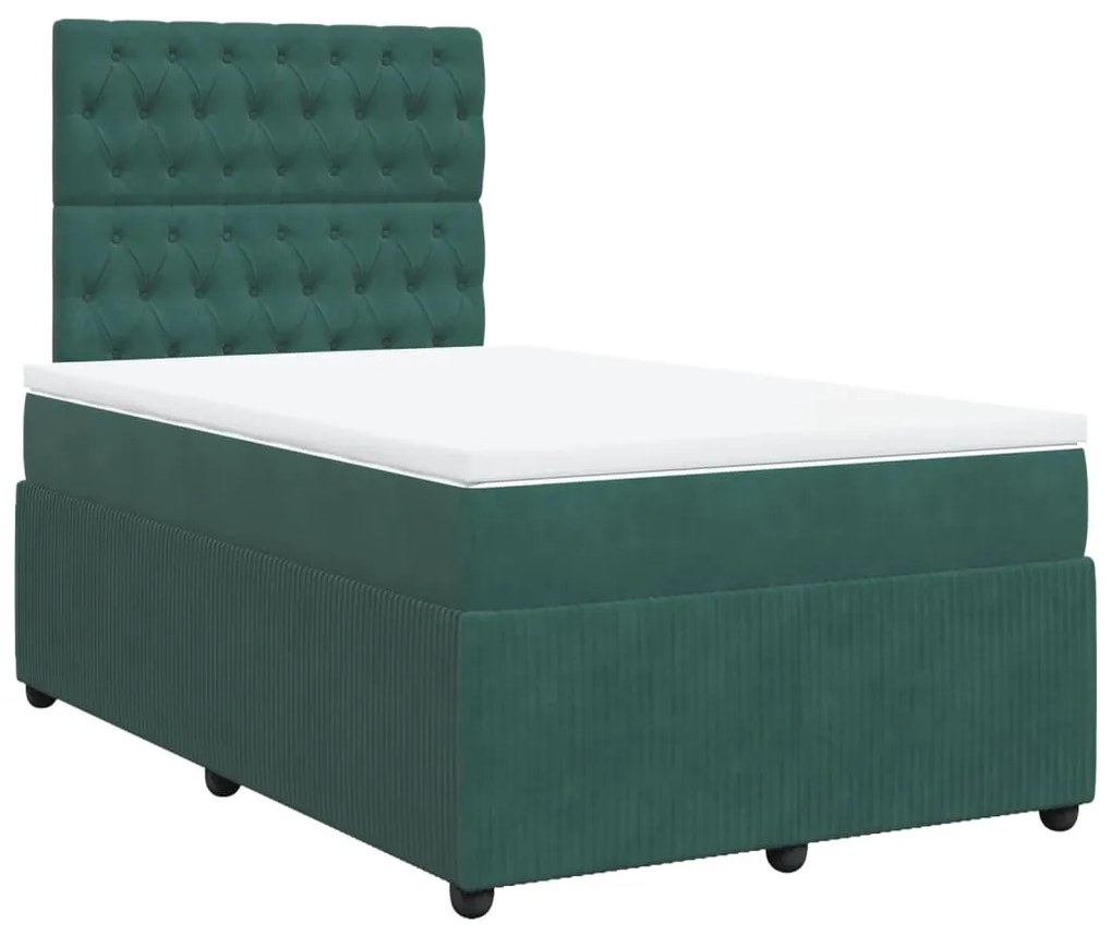 Cama boxspring com colchão 120x190 cm veludo verde-escuro