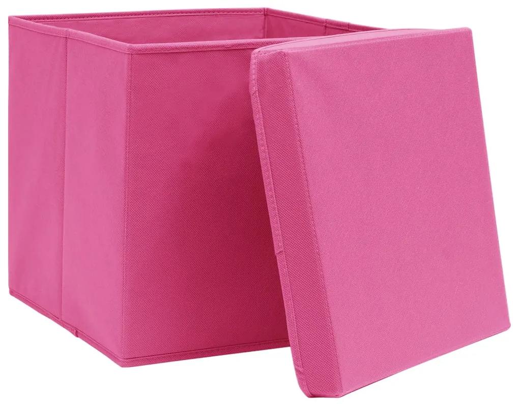 Caixas de arrumação com tampas 10 pcs 32x32x32 cm tecido rosa