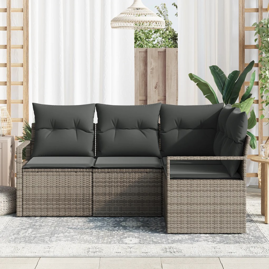 Conjunto de Sofá de Jardim vidaXL com Almofadas Cinza Rattan PE