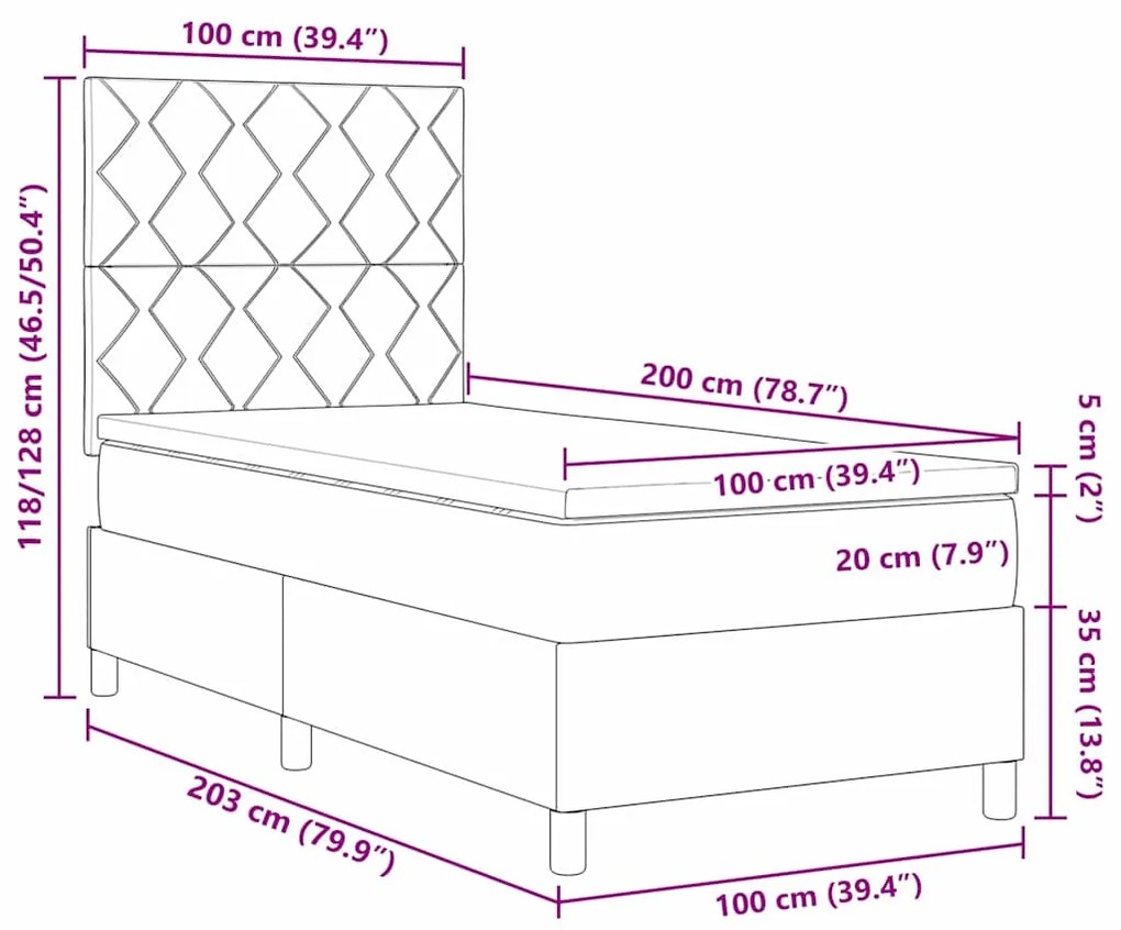 Cama Box Spring com Colchão Castanho Escuro 100x200 cm Tecido