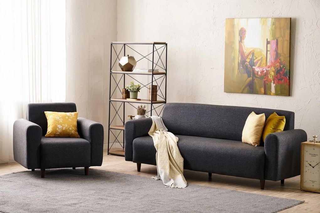Conjunto de Sofás Noya – Antracite – Sofá de 3 Lugares: 220x87x70 cm,