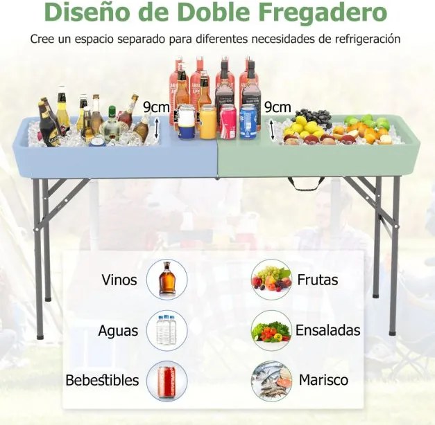 Mesa refrigeradora com gelo dobrável com 151 cm  para exteriores para campismo festas, eventos Branca