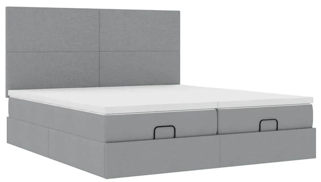 Estrutura de cama otomana com colchões tecido cinzento claro