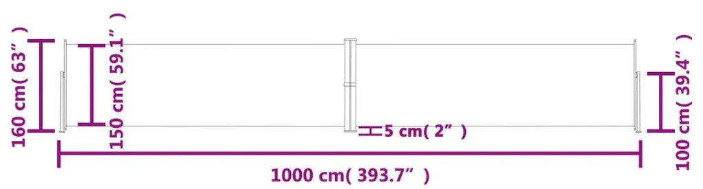 Toldo lateral retrátil 160x1000 cm preto
