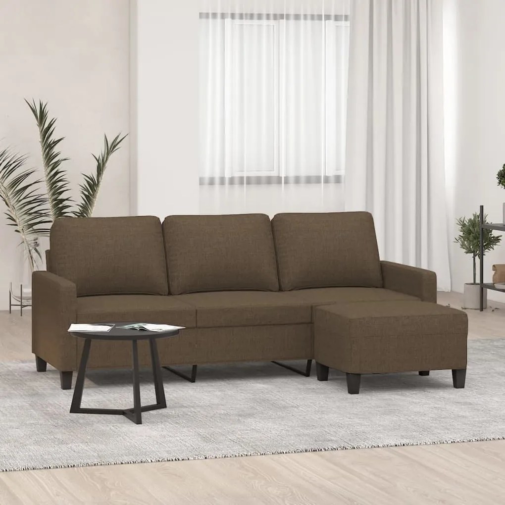 3153370 vidaXL Sofá de 3 lugares com apoio de pés 180 cm tecido castanho