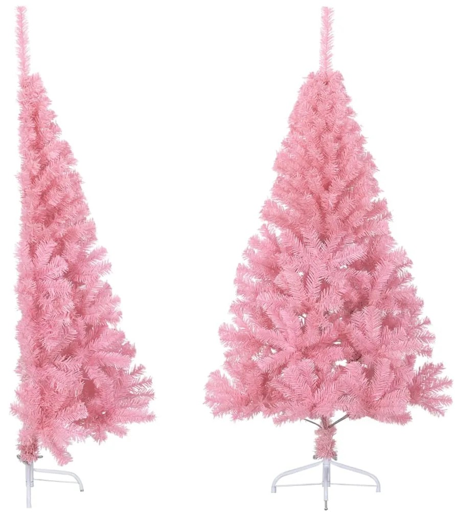 Meia árvore de Natal artificial com suporte 150 cm PVC rosa