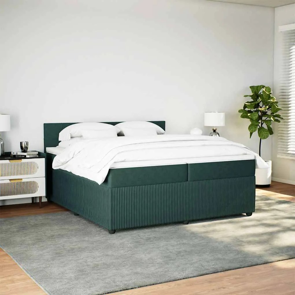 Cama com molas/colchão 200x200 cm veludo verde-escuro