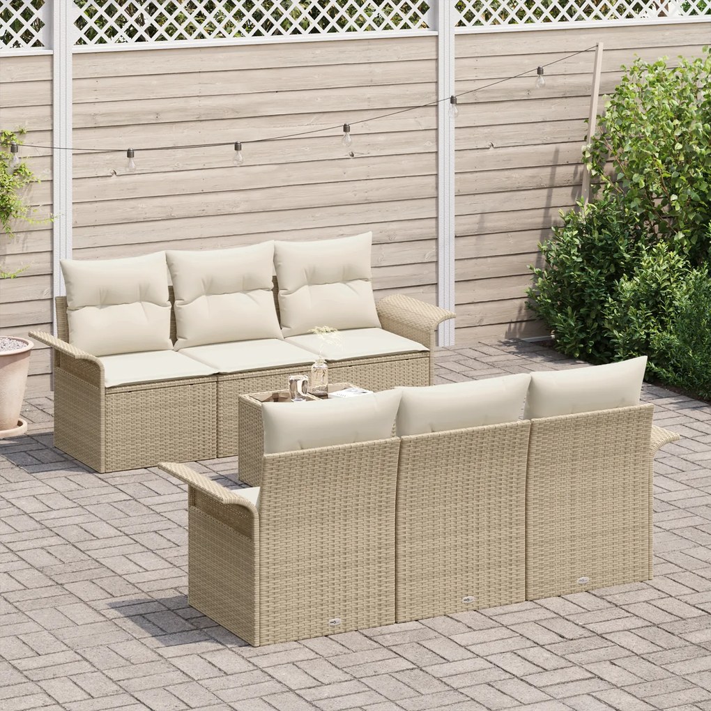 Conjunto de Sofá de Jardim de 7 Peças com Almofadas Beijinho e Rattan