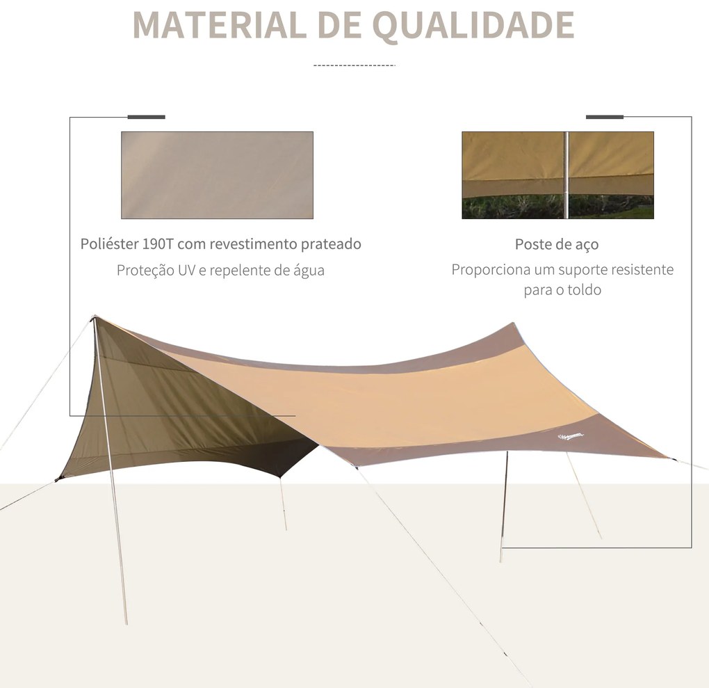 Outsunny Abrigo de Campismo Portátil 555x550 cm Tenda de Campismo Impermeável com Proteção Solar para Praia Piquenique Exterior Marrom e Bege