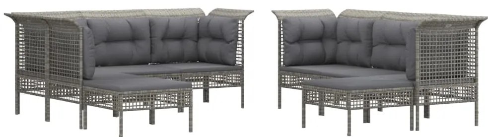 9 pcs conjunto lounge de jardim c/ almofadões vime PE cinzento