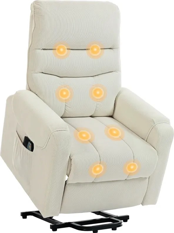 Poltrona Levanta Pessoas com Reclinação Elétrica em até 135° e com 8 Zonas de Massagem 83x92x110 cm Bege