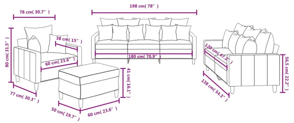 4 pcs conjunto de sofás com almofadões veludo castanho